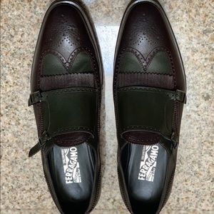 Ferragamo Men's Brown Double-monk sz 13
